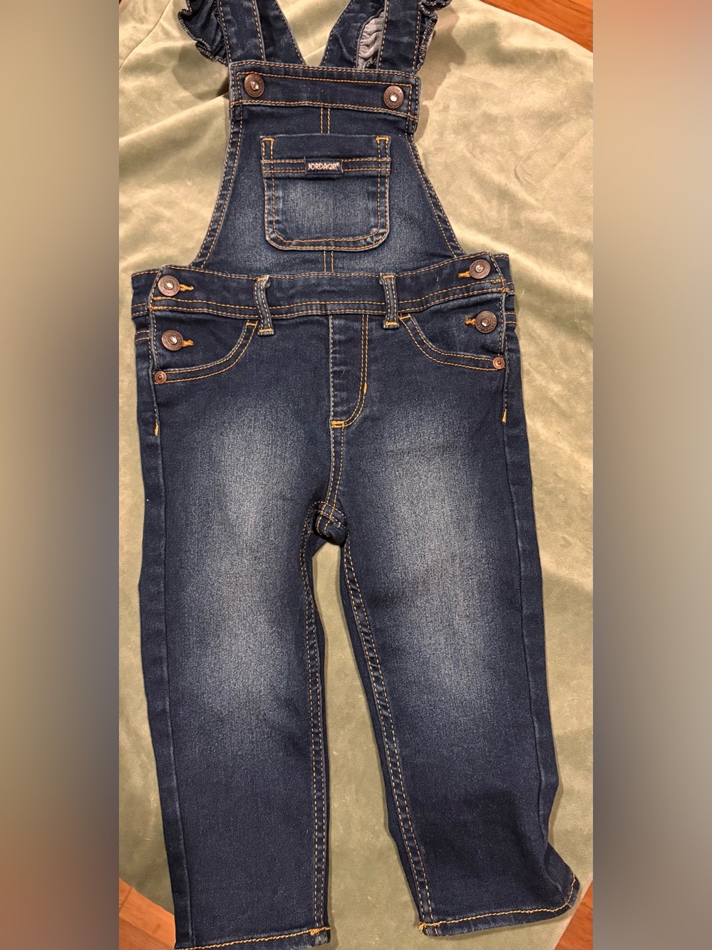Jordache Dark Blue Denim Overalls with Gold Stitching